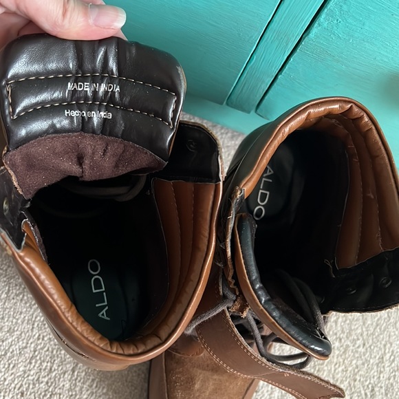 Brown / Tan Leather and Suede High-heeled Boots ALDO size 40 - Picture 3 of 6